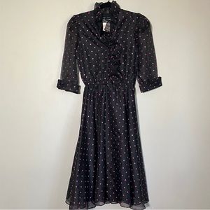 Vintage dress cocktail retro rockabilly long sleeve dress pink black polka dot